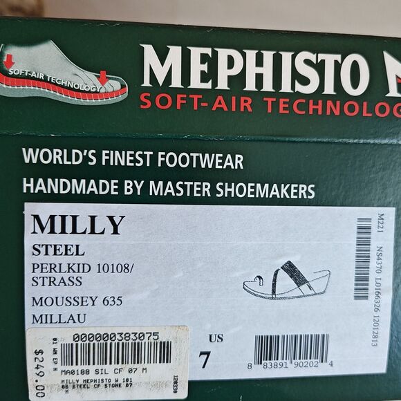 Mephisto Milly Shoes Womens Size 7 Steel Silver Wedge Sandals Rhinestone Straps - Picture 14 of 15